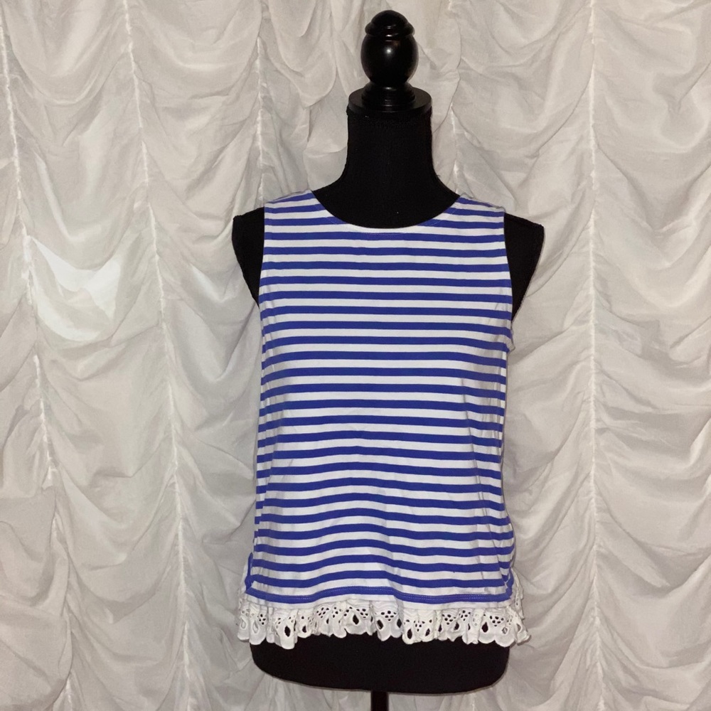 blue and white striped tank top